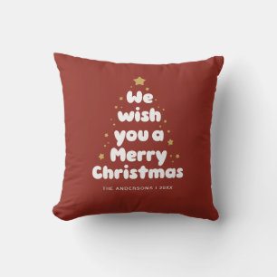 Karmijn Red Merry kerstboom typografie Kussen