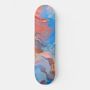 Karmozijn, Blush, Blauwe en Gouden Marmer Alcohol  Skateboard