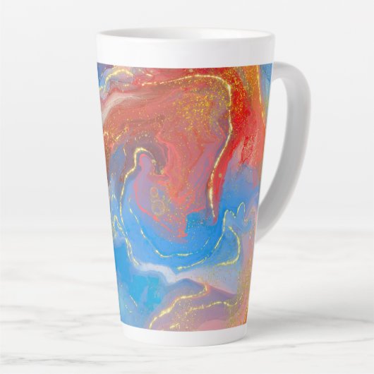 Karmozijn, Blush, Blauwe en Gouden Marmeren Alcoho Latte Mok (Rechterhoek)