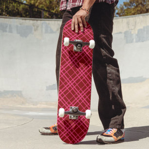 Karmozijn Roze Geruite Plaid Ontwerp Skateboard