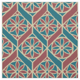 Karmozijn, Turquoise Etnisch Patroon, Bloemen, Che Stof
