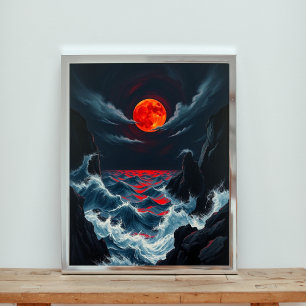 Karmozijnrode Bol boven Onstuimige Saffierblauwe Z Poster