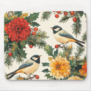 Karmozijnrode Dahlia Mees Kerst Crème Patroon Muismat