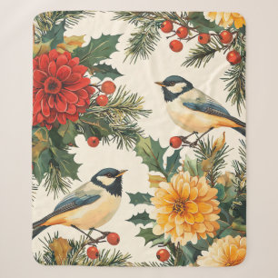 Karmozijnrode Dahlia Mees Kerst Crème Patroon Sherpa Deken