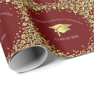 Karmozijnrode en Gouden Afstudeerfeest Cadeaupapier