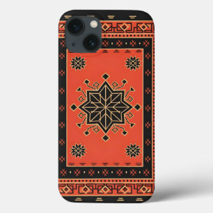 Karmozijnrode en Obsidiaan Geometrische Stamstervo iPhone 13 Hoesje
