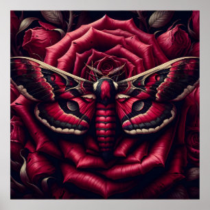 Karmozijnrode Haviksmot Rode Roos Donkere Gotiek B Poster