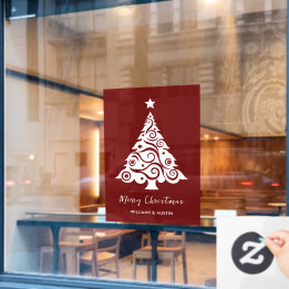 Karmozijnrode Kerstboom Zakelijke Raamdecoratie Raamsticker