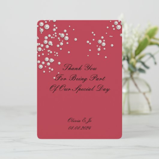 KARMOZIJNRODE PARELHOUDER BEDANKKARTJE VOOR TROUWE SAVE THE DATE (Staand voorkant)