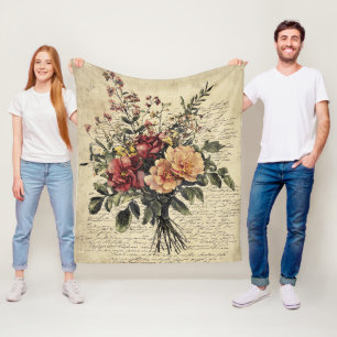Karmozijnrode Perzik Antieke Rozenboeket Fleece Deken