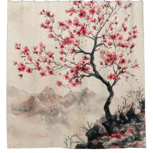 Karmozijnrode Sakura Berg Sereniteit (1) Douchegordijn