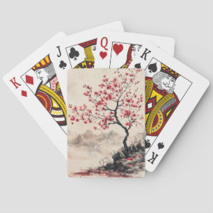 Karmozijnrode Sakura Berg Sereniteit (1) Pokerkaarten