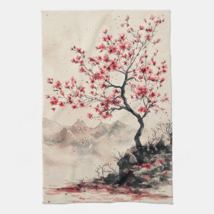 Karmozijnrode Sakura Berg Sereniteit (1) Theedoek