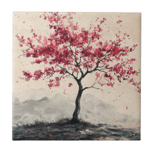 Karmozijnrode Sakura Berg Sereniteit (2) Tegeltje