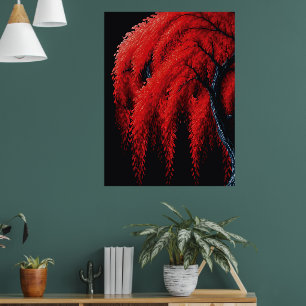Karmozijnrode Wilg – Boom Schilderij in Gemengde T Poster