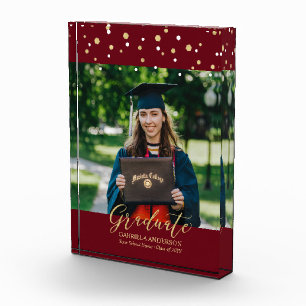 Karmozijnrood & Gouden Confetti Afstudeercadeau Fotoblokken