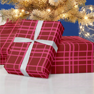 Karmozijnroze geruite rasterontwerp cadeaupapier