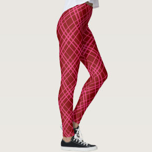 Karmozijnroze geruite rasterontwerp  leggings