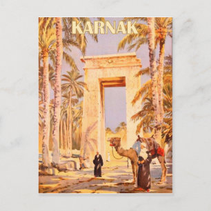 Karnak, Kameel voor de poort, vintage reis Briefkaart