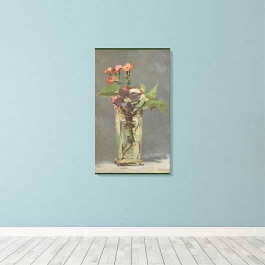 Karnalen en Clematis in een Crystal Vase door Mane Canvas Afdruk (Insitu (Houten vloer))