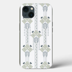 Karo bloemen en krullen patroon iPhone 13 hoesje