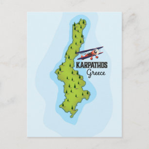 Karpathos Griekse kaart geïllustreerde reisposter