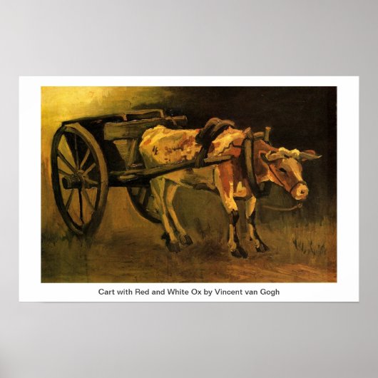 Kart met rode en witte Ox van Van Gogh. Poster (Voorkant)