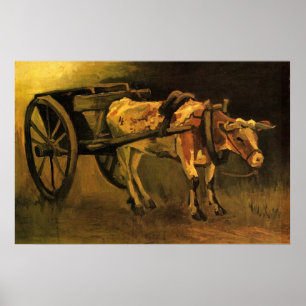 Kart met rode en witte Ox van Van Gogh. Poster