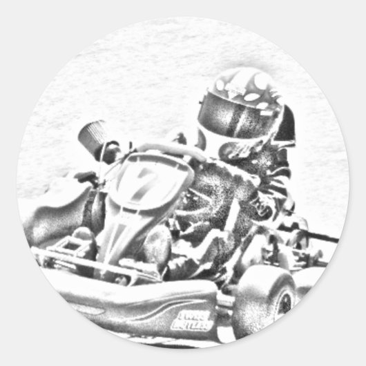 Kart Racing B/W Shading Ronde Sticker (Voorkant)