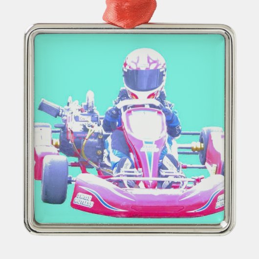 Kart Racing-Blue achtergrond Metalen Ornament (Voorkant)