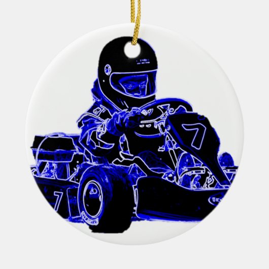 Kart Racing Blue en White Keramisch Ornament (Voorkant)