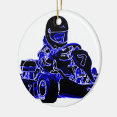 Kart Racing Blue en White Keramisch Ornament (Links)