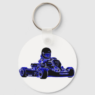 Kart Racing Blue en White Sleutelhanger
