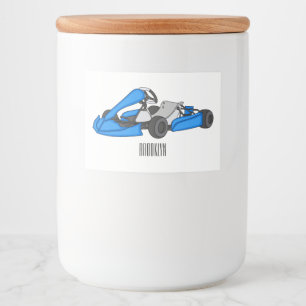 Kart racing cartoon afbeelding voedselcontainer etiket