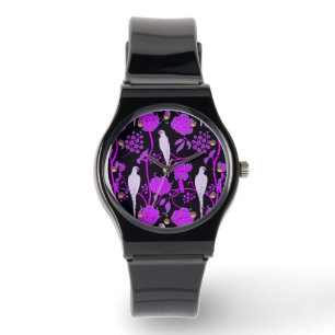KARTDECO PURPLE FLOWERS, WITTE DELEN OP ZWART HORLOGE