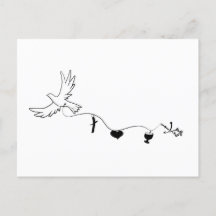 Karte mit Friedenstaube und christlichen Symbolen