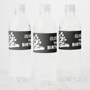Karting, raceauto jongens verjaardag waterfles etiket