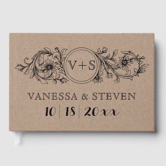 Karton bloemenboeken initialen bruiloft gastenboek (Voorkant)