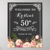 karton Floral Birthday Party Sign Poster (Voorkant)