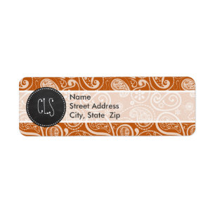 karton verbrand Oranje paisley; Floral Etiket