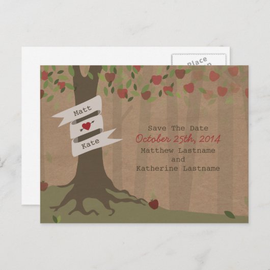 Kartonnen geïnspireerde Apple Orchard Save the Dat Aankondigingskaart (Voorkant / Achterkant)