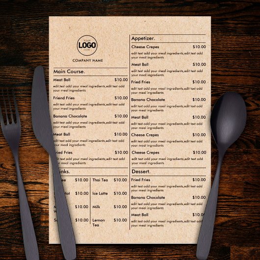 Kartonnen Menukaarten voor Restauranttafel Platte Menu