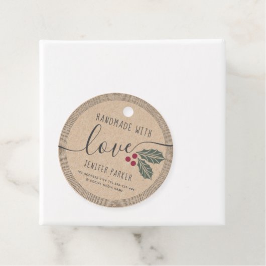 Kartonnen script handgemaakt met heilige bes bedankjes labels (In situ)