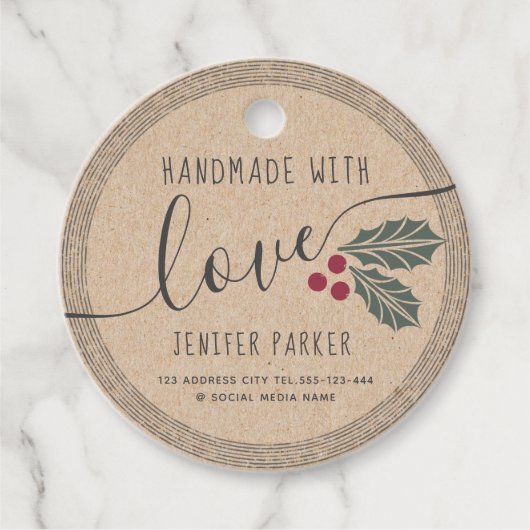 Kartonnen script handgemaakt met heilige bes bedankjes labels (Voorkant)