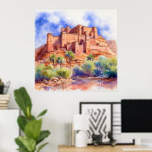 Kasbah en aquarelle clipart design, impression num (Bureau à domicile)