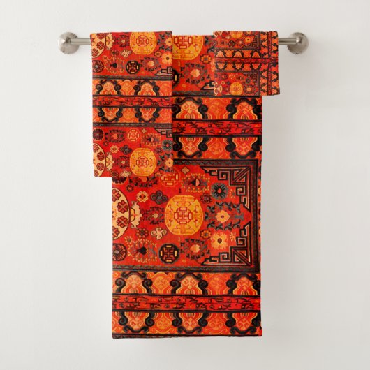 Kashi tapijt look in levendige sinaasappels bad handdoek (Insitu)