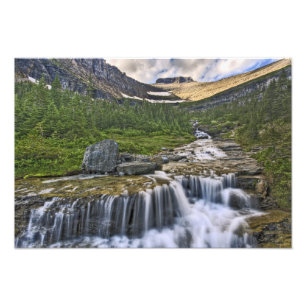 Kaskadestroom, Glacier National Park, Foto Afdruk