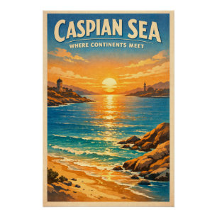 Kaspische Zee in klassieke retro-reisstijl Perfect Poster