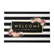 Kassy Black White Stripes Beauful Floral Decor