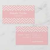 Kassy en legant, roze en wit chevron patroon visitekaartje (Voorkant / Achterkant)